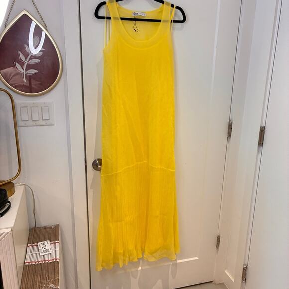 NEW Zara Yellow Limited Edition Semi Sheer Sleeveless Midi Dress Small MSRP $119 - Picture 3 of 12